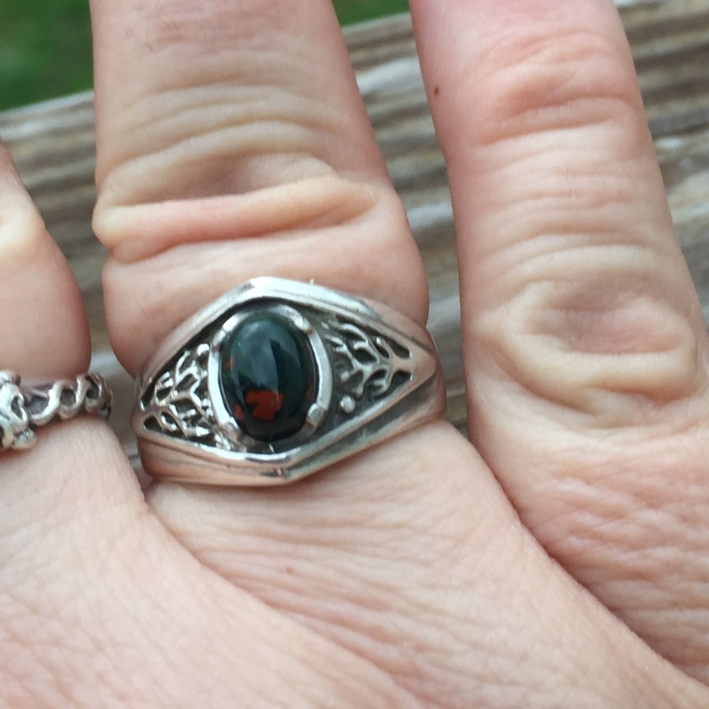 Tree of life Ring .925 Sterling Silver w/ genuine Bloodstone gem USA - Picture 9 of 10